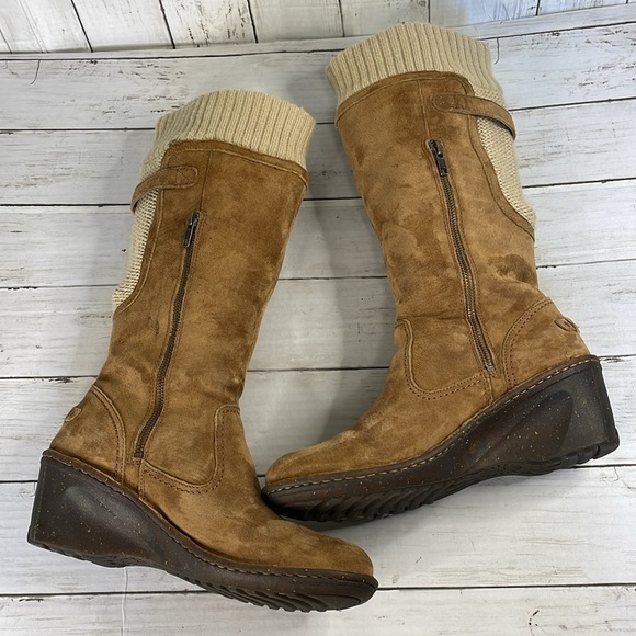 UGG Skyfall Chestnut Sweater Suede/Knit Cuff Tall Wedge Boots - Picture 7 of 14